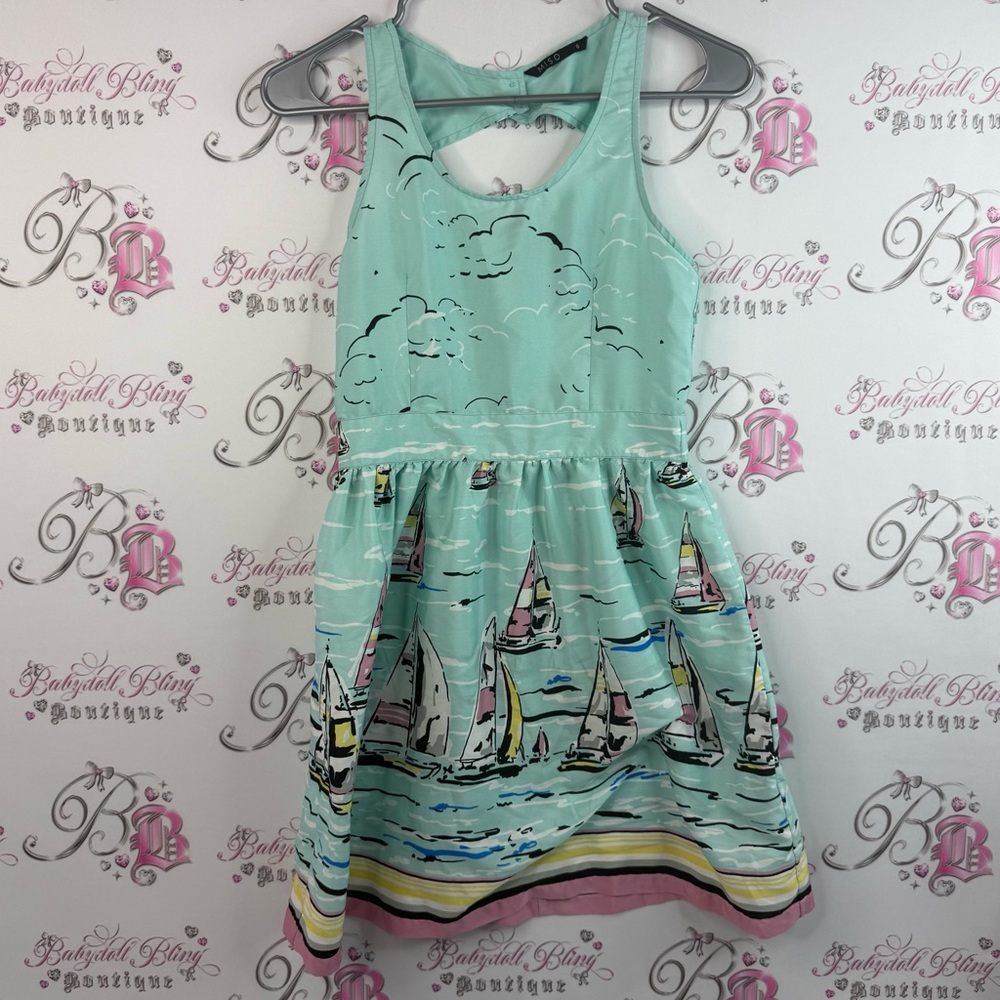 Miso dress sailing ocean blue aqua unique Sailboat Print Mini Dress Aqua clouds